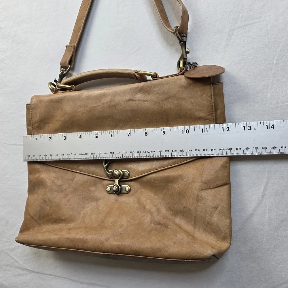 Bolla Genuine Leather Satchel Crossbody Tan Distressed VTG Style Brass Hardware